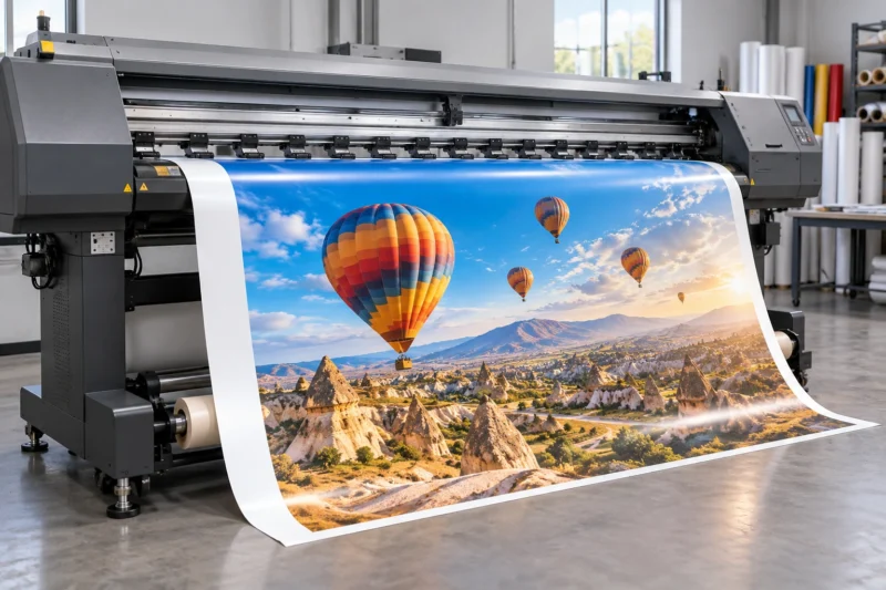 Geniş format makinede Kapadokya görseli dijital baskı