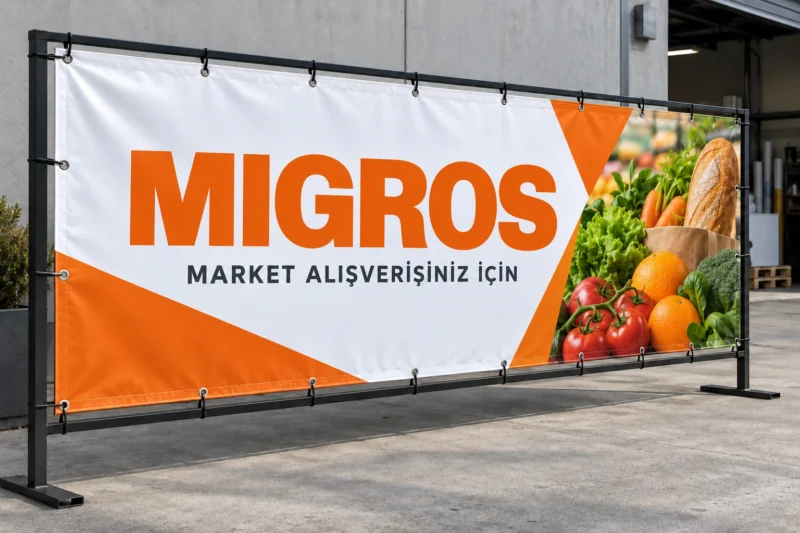 Migros market için açık hava branda afiş uygulaması